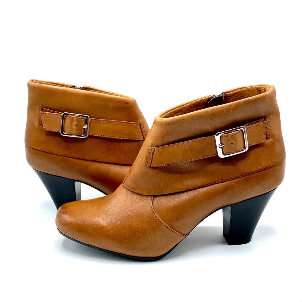 Clarks Bendables Cognac Leather Booties
